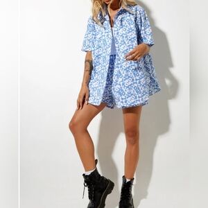 MOTEL Smith Short Sleeve Shirt in Love Checker Blue, Size Small, NWOT